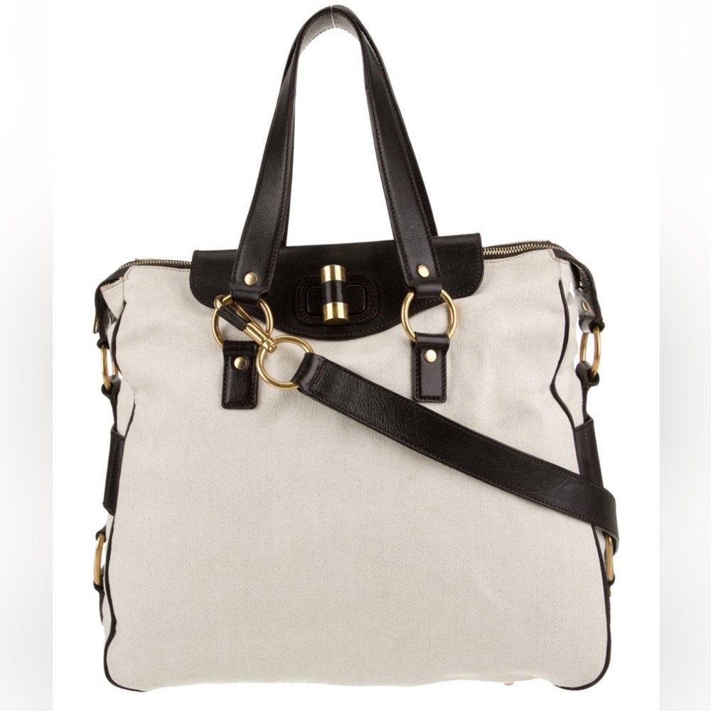 Yvette Saint Laurent Rive Gauche Muse Two Canvas and Leather Tote